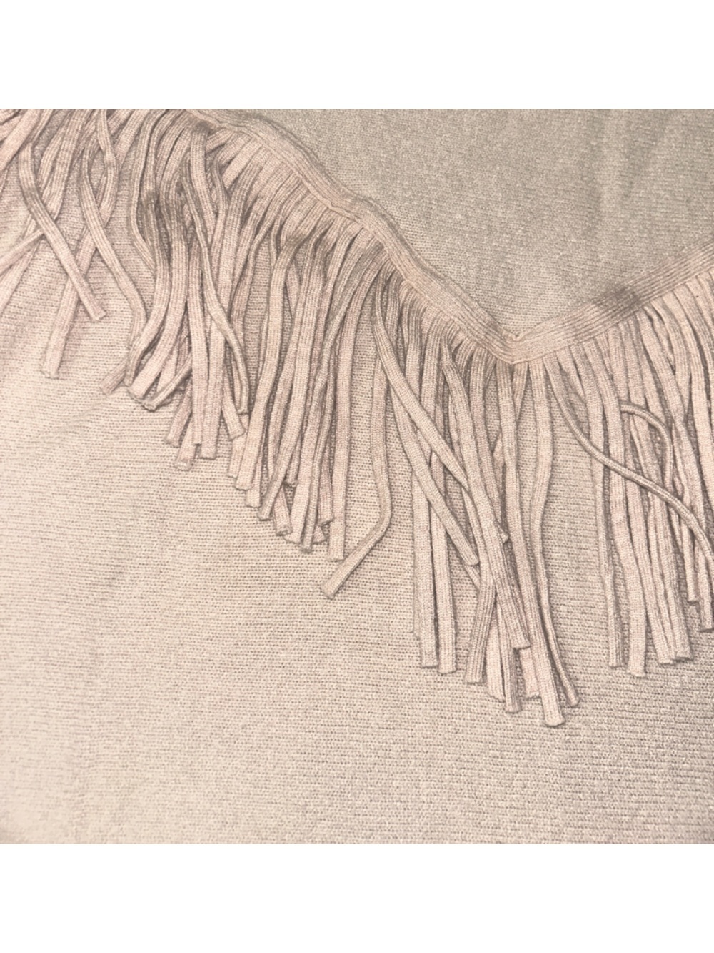 Chelsea & Theodore Off-the-Shoulder Fringe Sweater in Beige - Picture 3 of 4